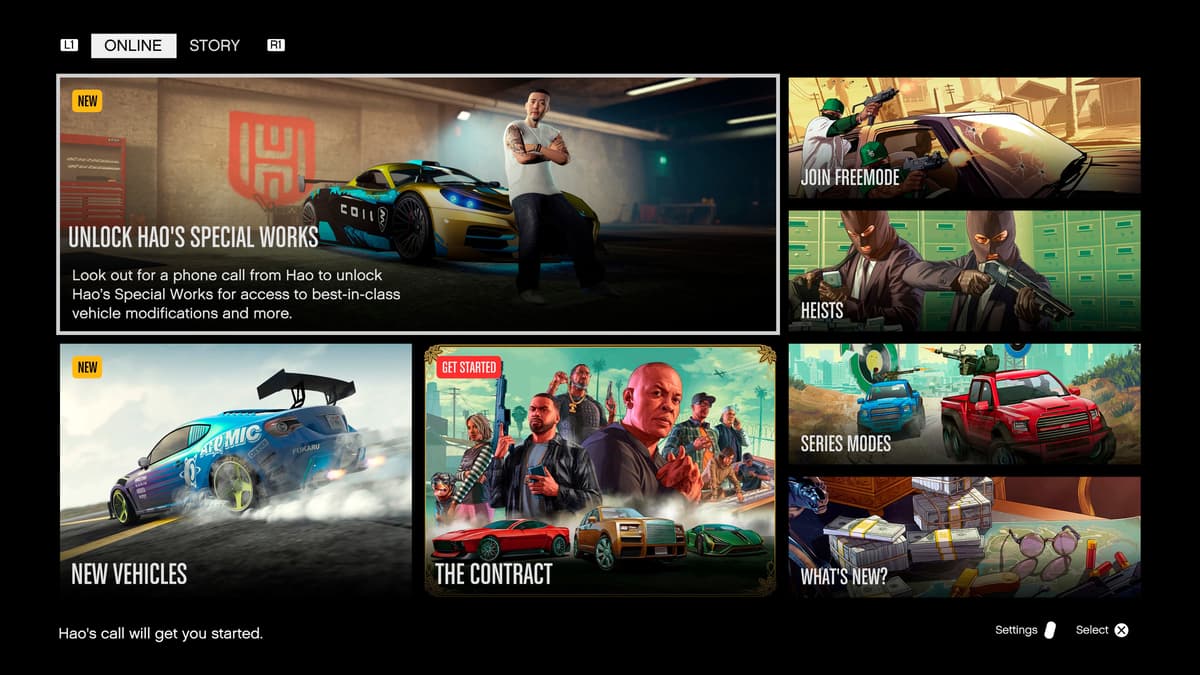 screenshot of GTA Online landing page