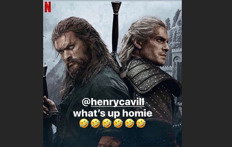 Jason Momoa's Instagram story with Henry Cavill as The Witcher.
