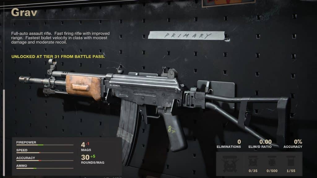 Grav in Call of Duty gunsmith menus.