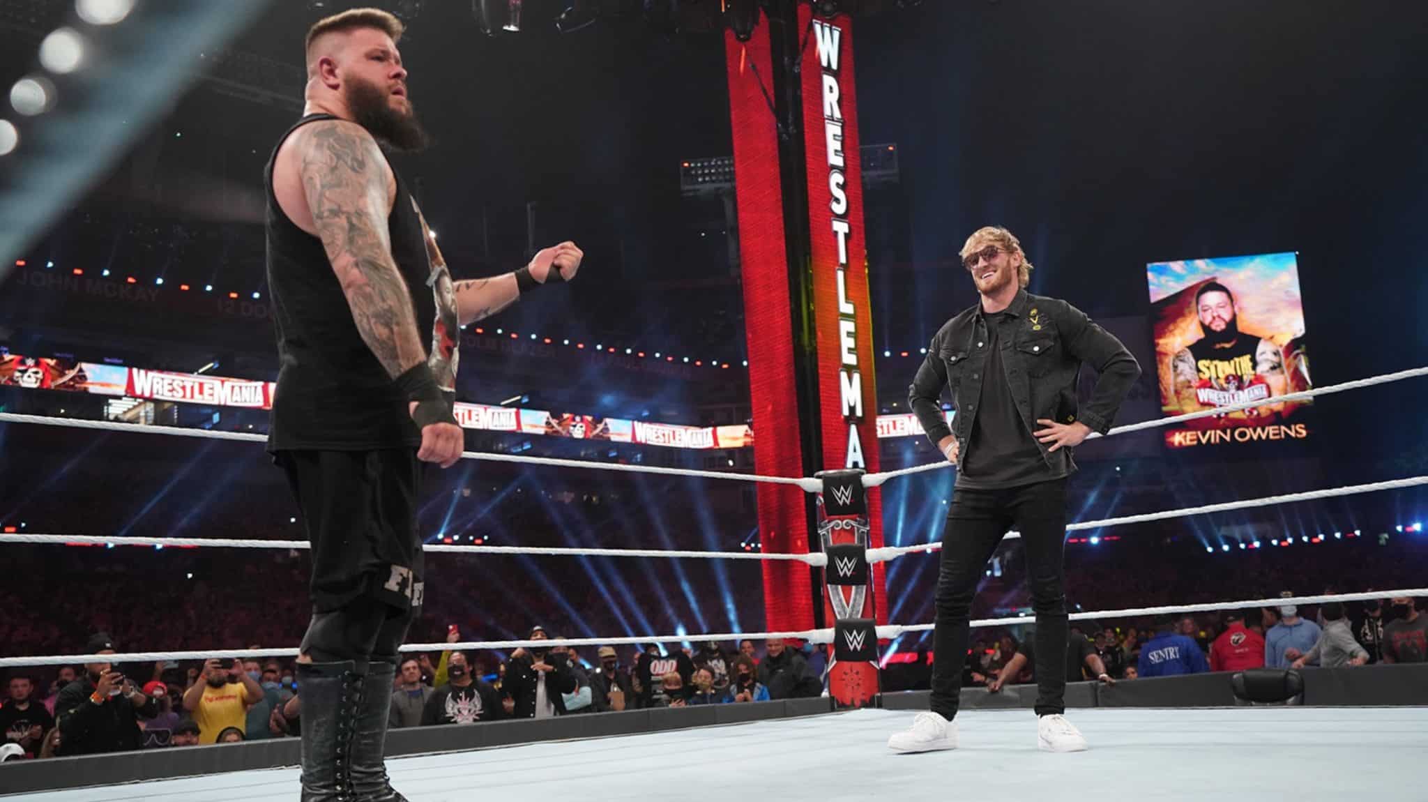 Logan Paul and Kevin Owens at Wrestlemania 37