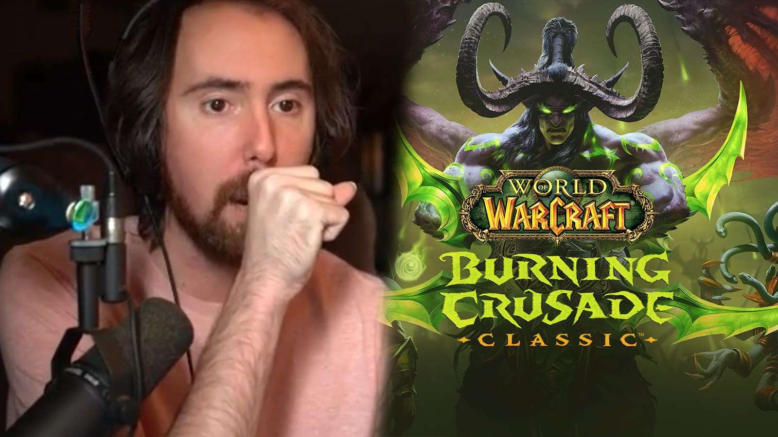 Twitch OTK streamer Asmongold next to WoW Burning Crusade Classic logo