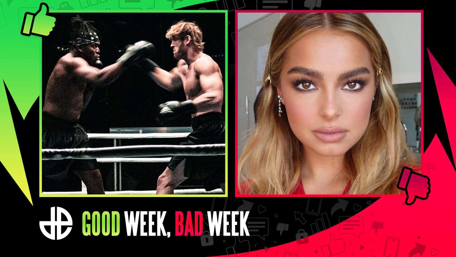 KSI, Logan Paul, and Addison Rae in Good Week Bad Week header