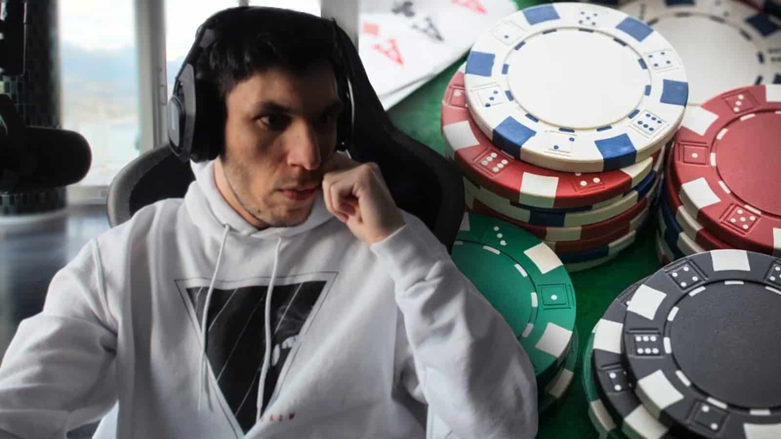 Trainwrecks stares to the side on his Twitch stream amid gambling controversy.