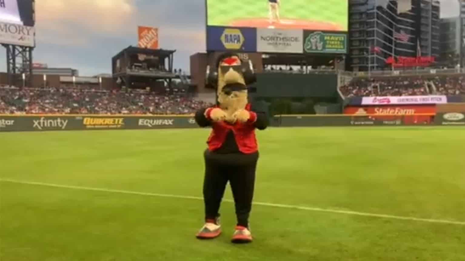 Atlanta Braves official mascot dressed as Dr Disrespect