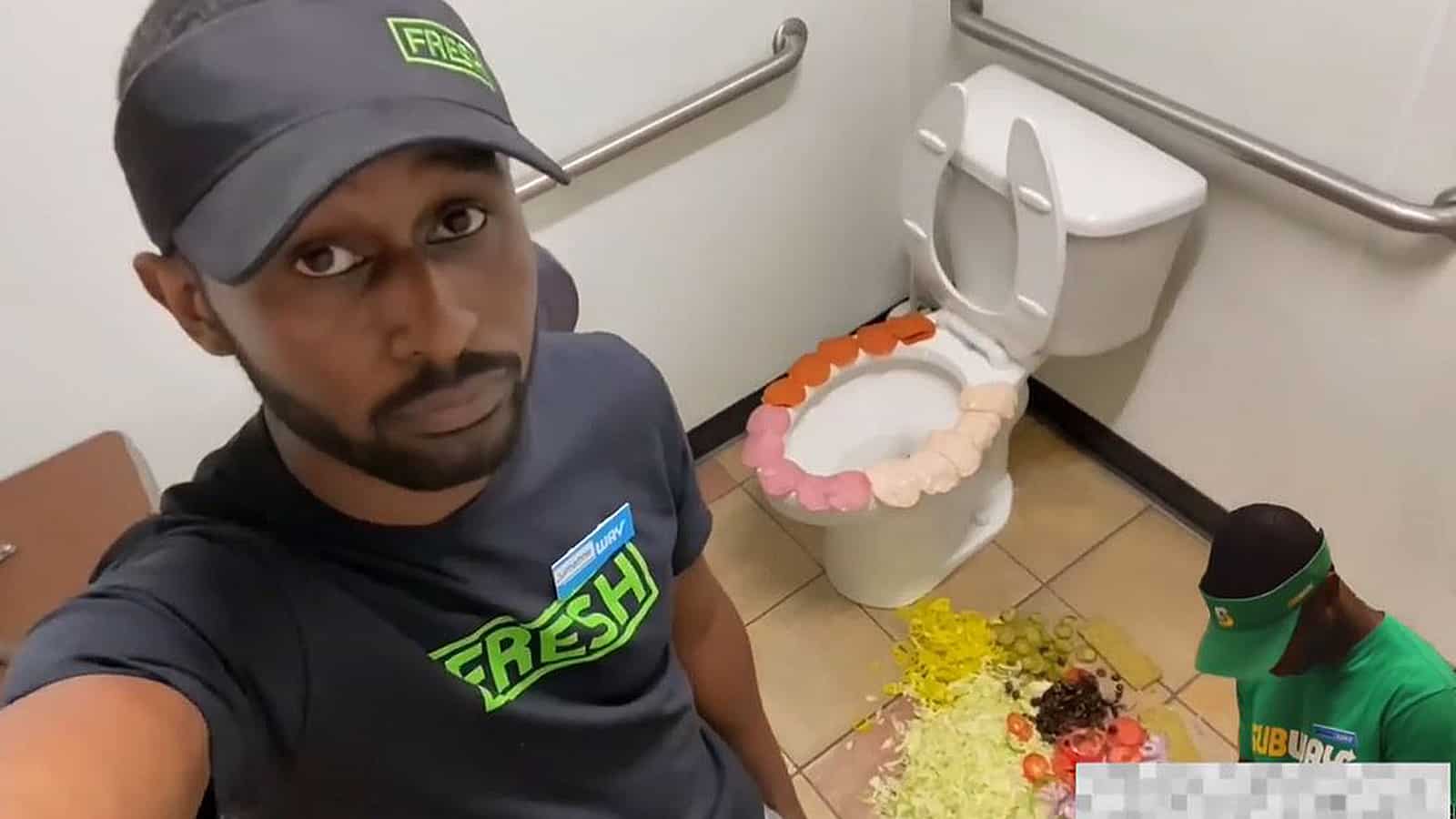 Subway worker goes viral for stepping on food