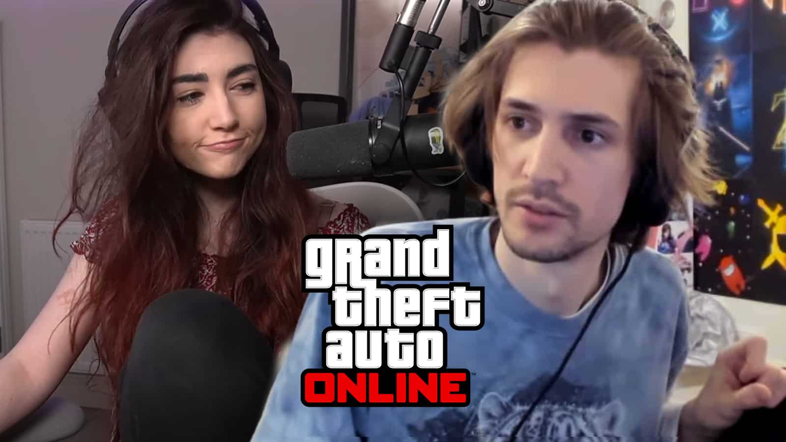 xQc looks shocked next to fellow Twitch streamer Wolfabelle