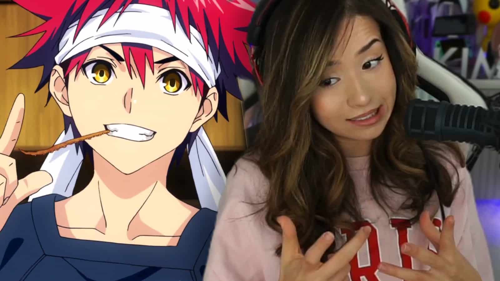 Pokimane next to Soma Yukihira from Food Wars.