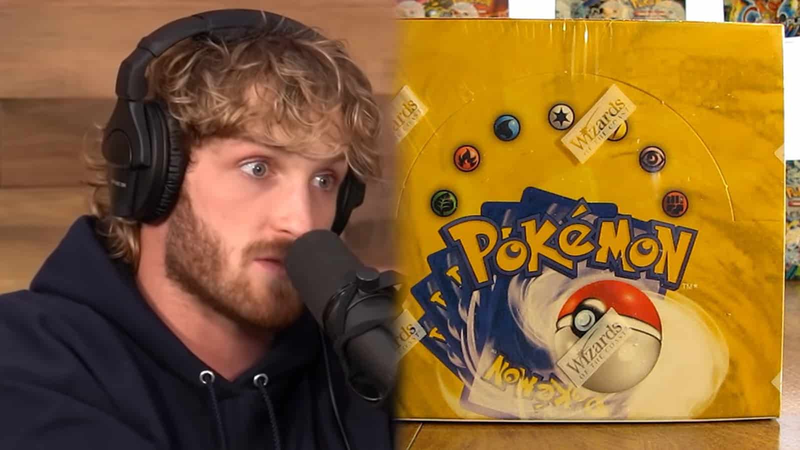 YouTuber Logan Paul next to Pokemon Trading Card game box