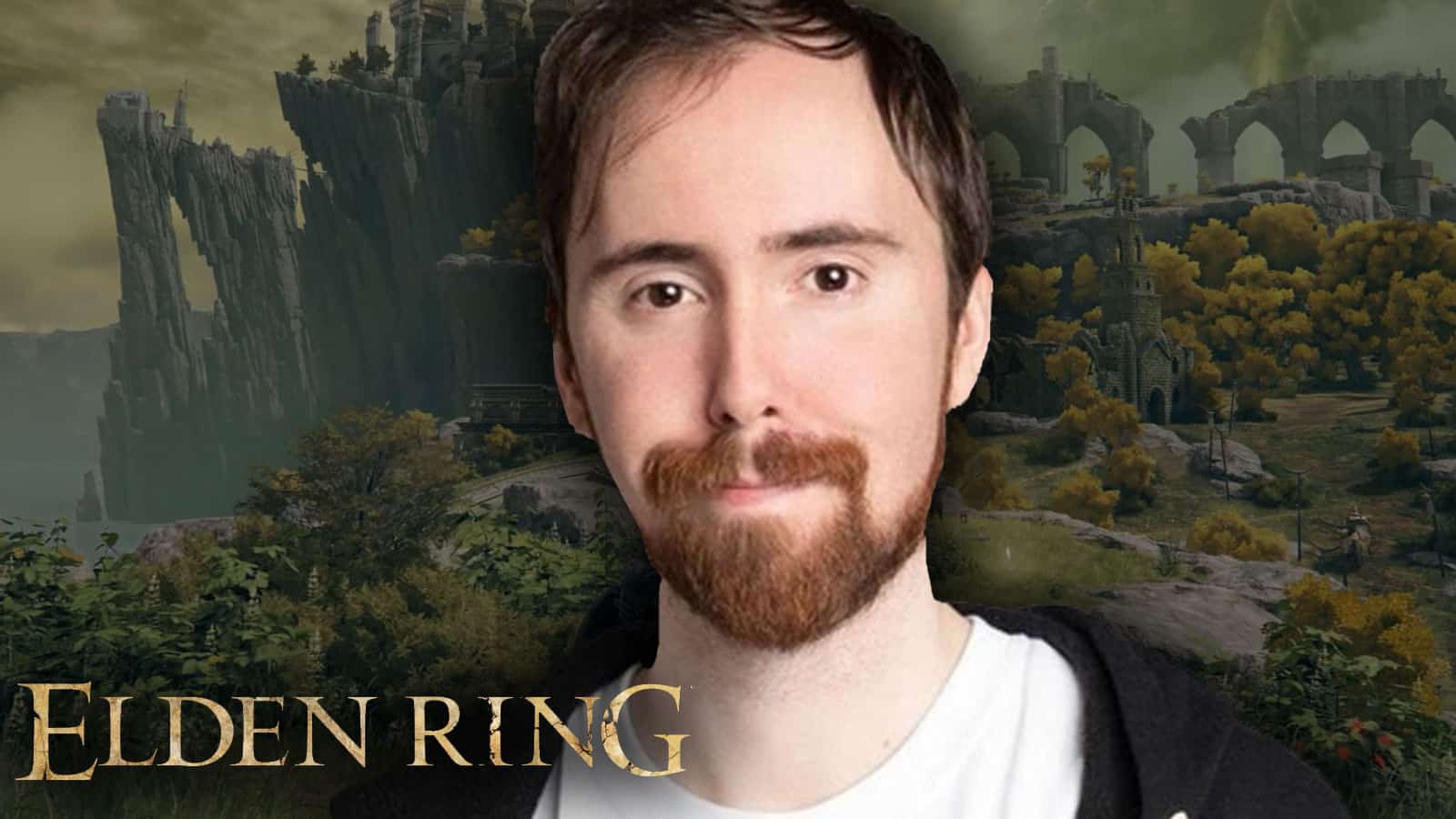 Asmongold with Elden Ring background