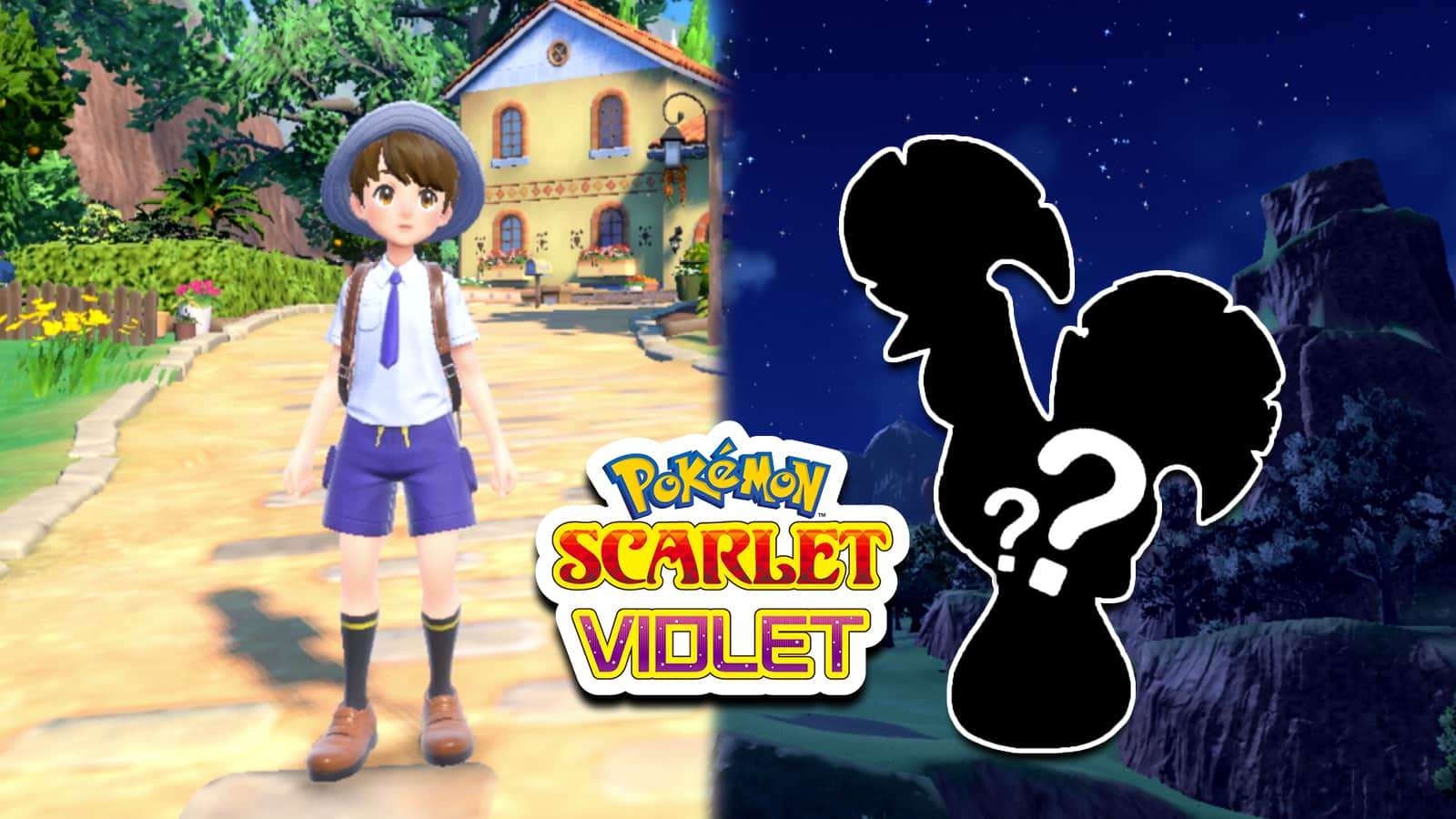 Pokemon Scarlet & Violet protagonist next to New Pokemon silhouette screenshot.