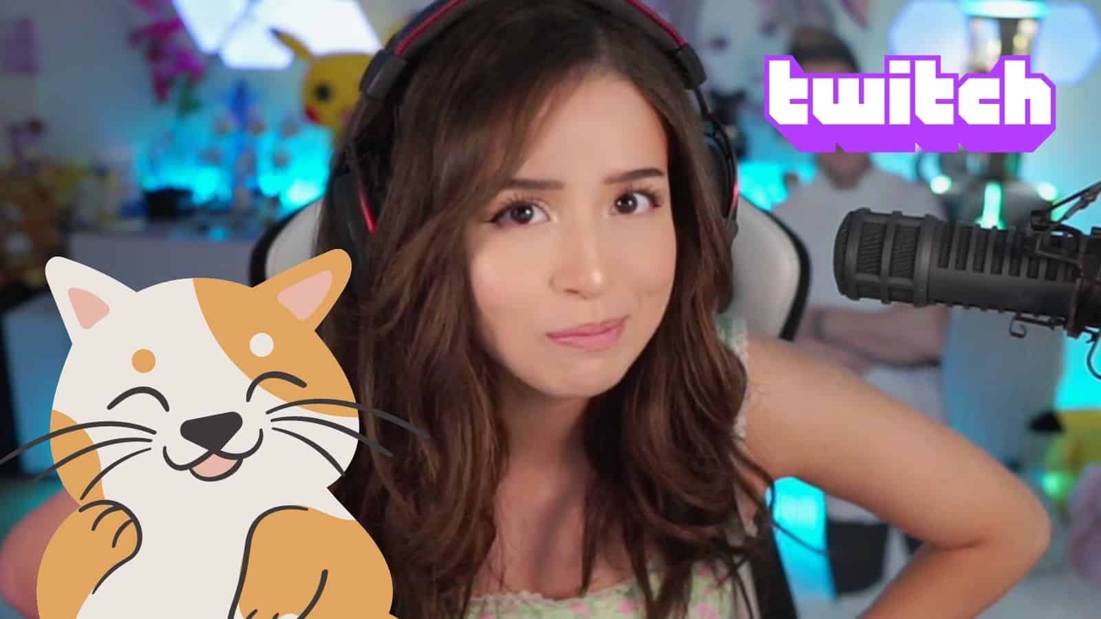 pokimane and her cat with twitch logo