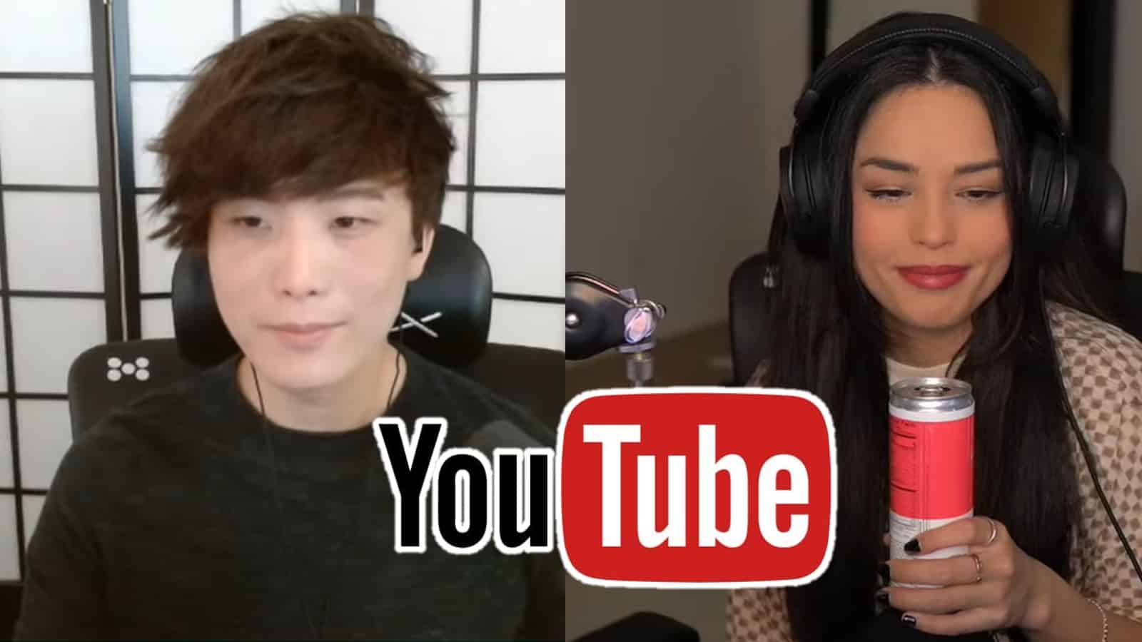 Valkyrae and Sykkuno streaming with YouTube logo