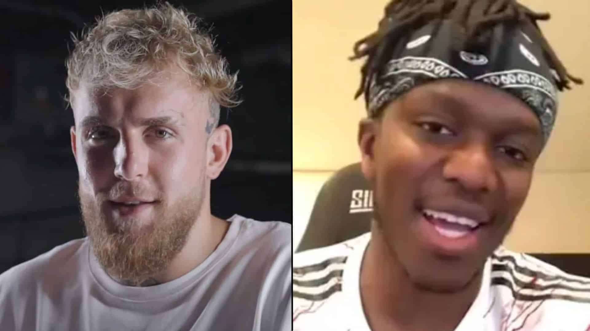 Jake Paul and KSI looking at camera in white shirts