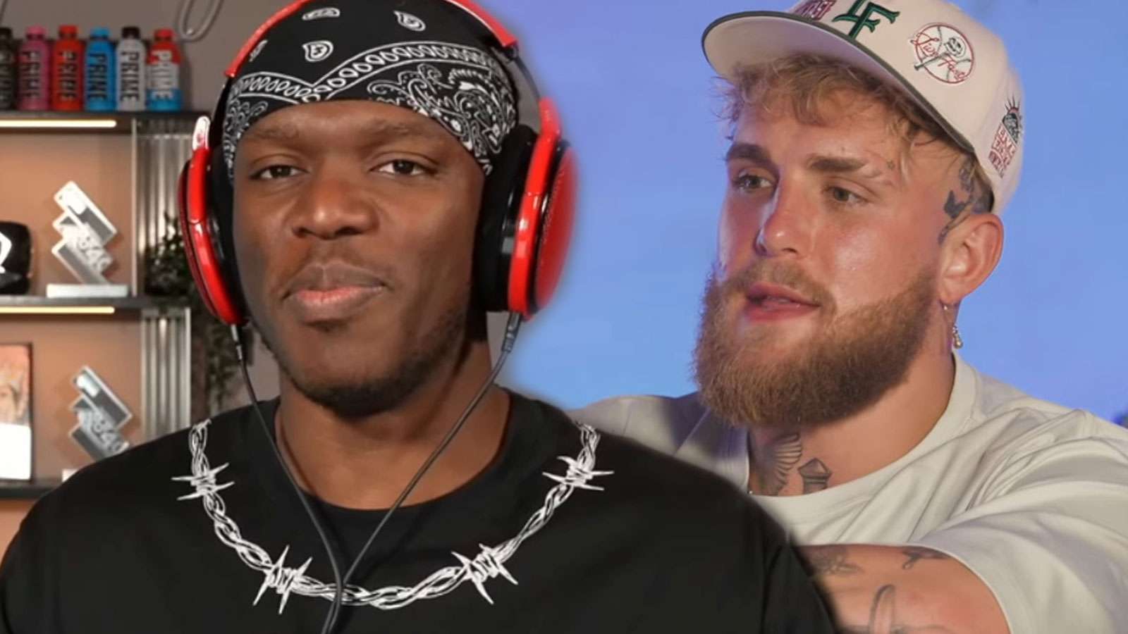 KSI at his setup and Jake Paul in his podcast studio