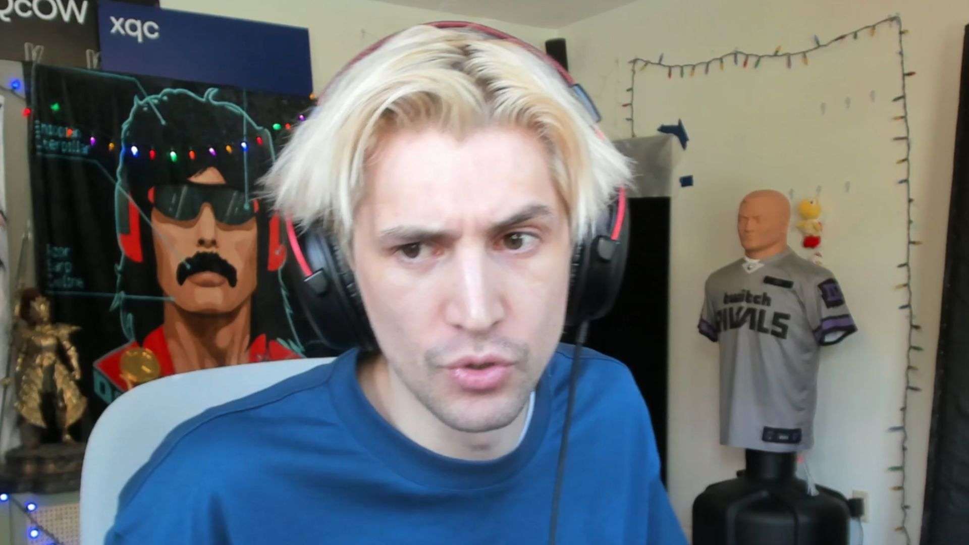 xQc in blue shirt talking to camera