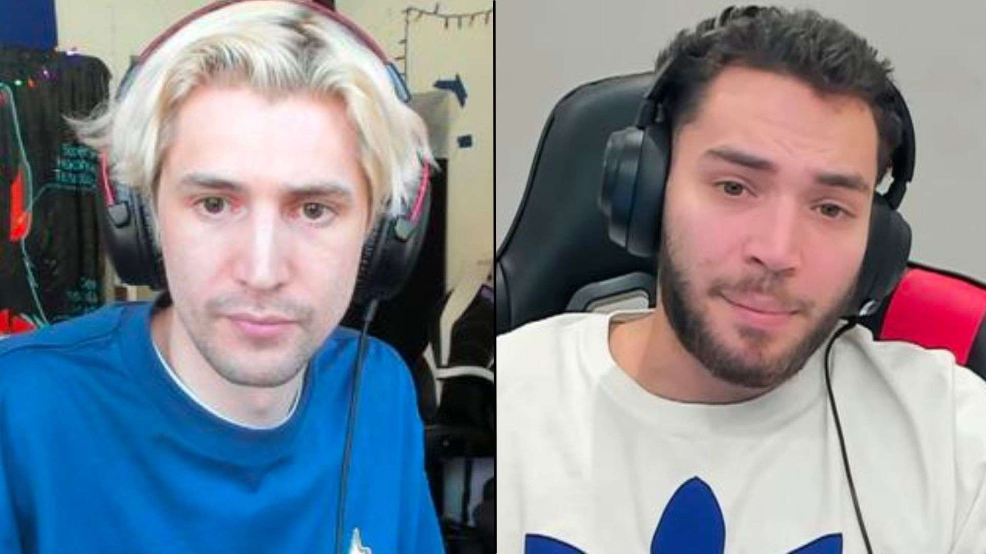 xQc in blue shirt alongside Adin Ross in white shirt