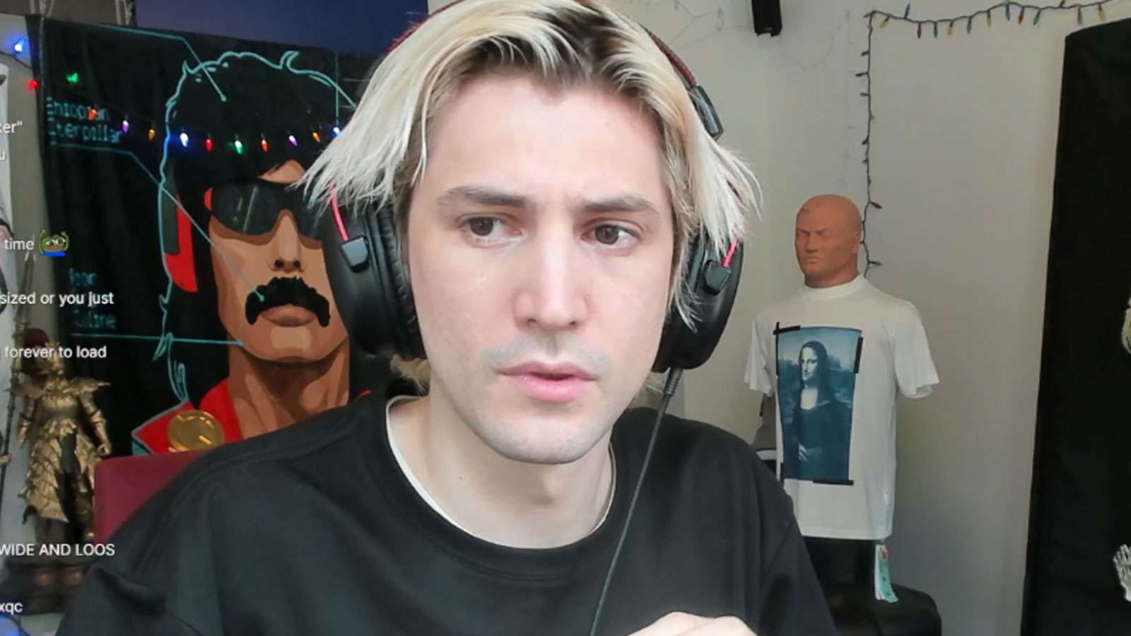 xQc wearing black t-shirt staring at camera