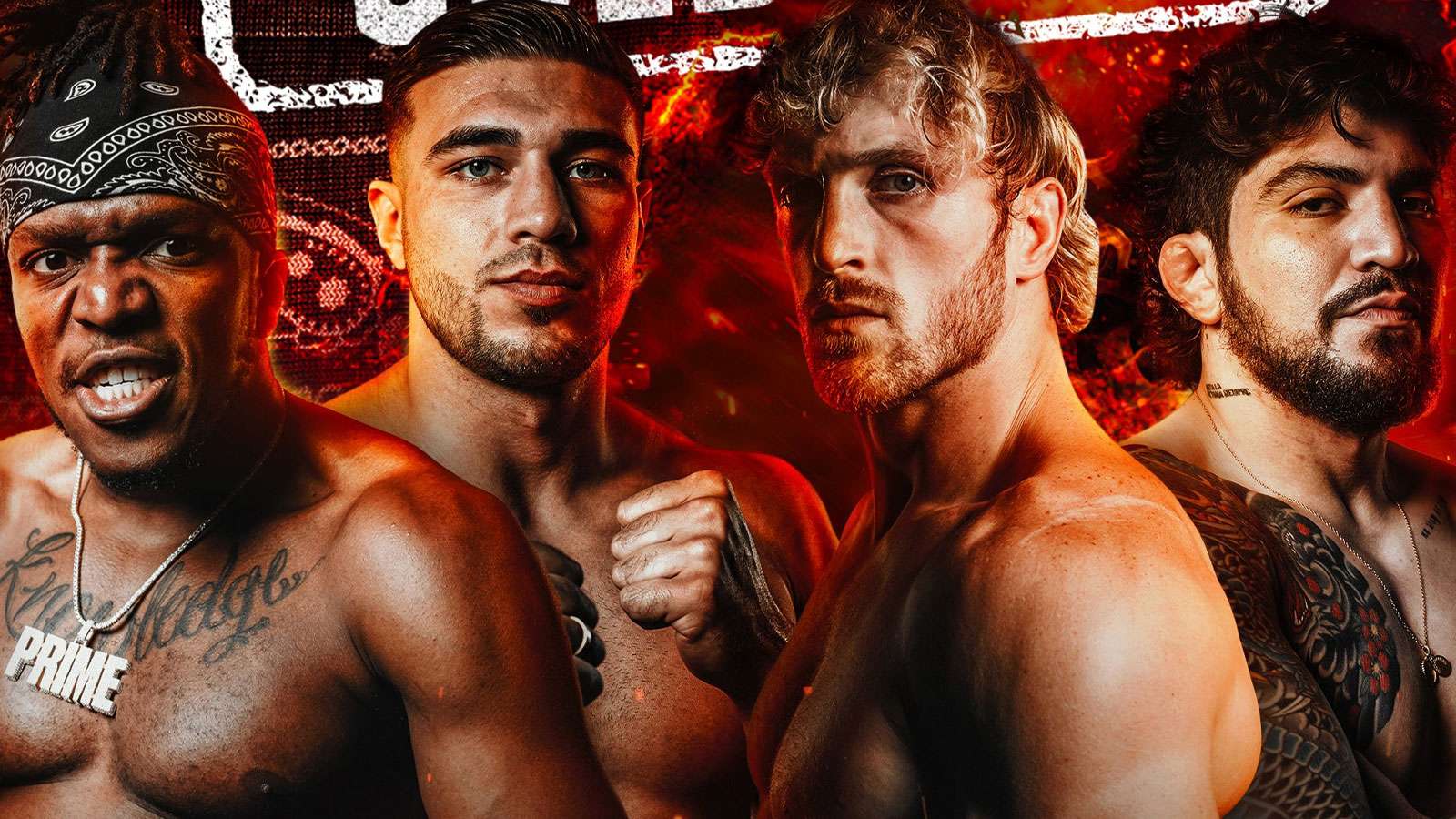 KSI, Logan Paul, Tommy Fury and Dillon Danis fight promo card