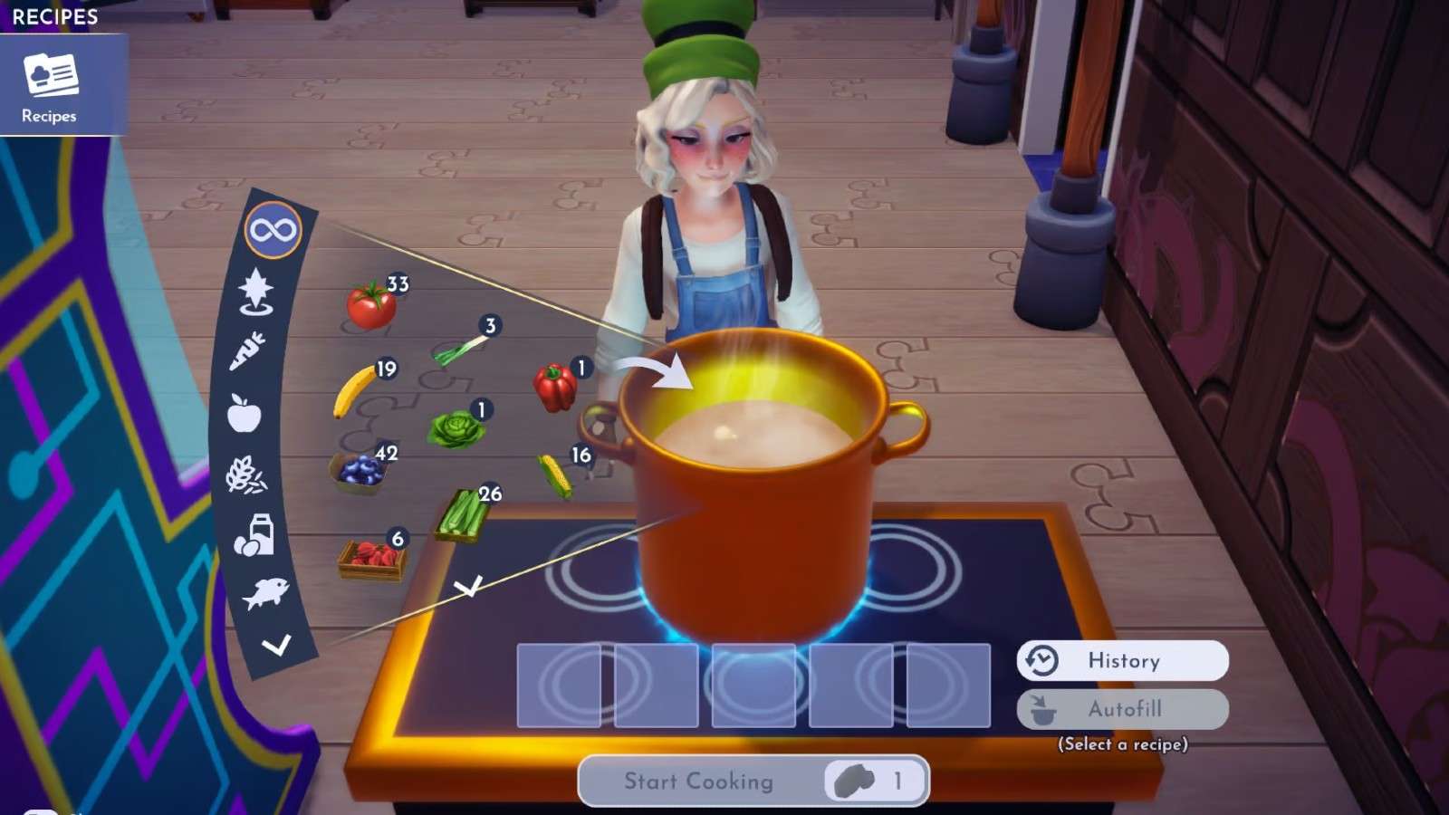 An image of cooking in Disney Dreamlight Valley.