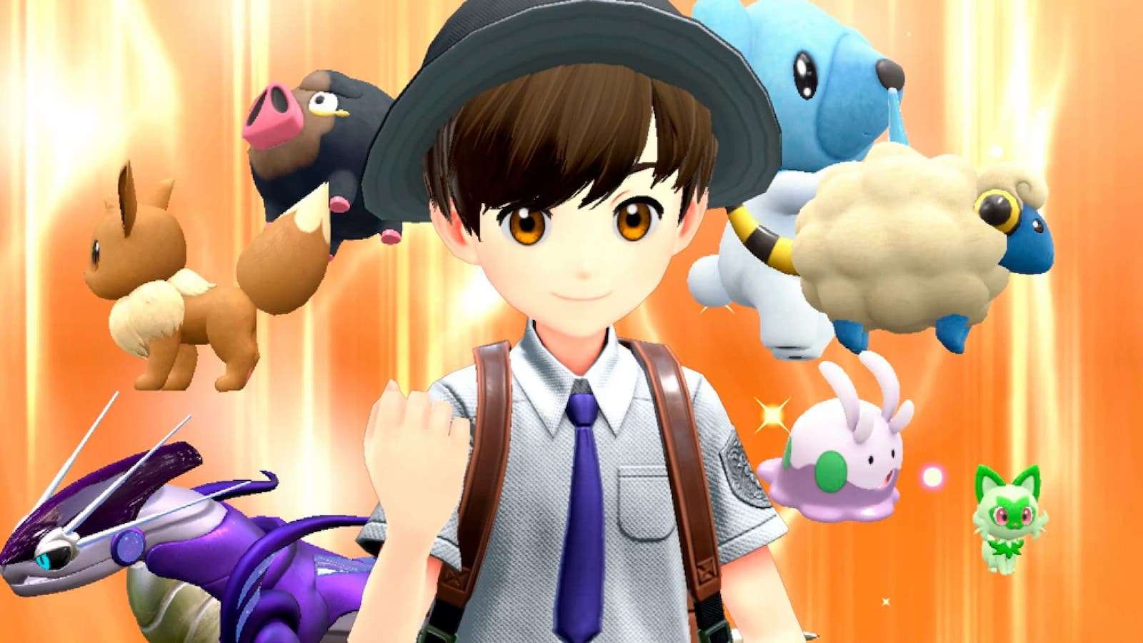 Pokemon Scarlet & Violet character surrounded by Pokemon