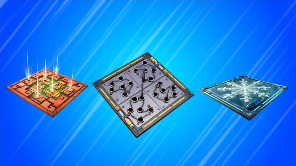 image featuring the damage trap, poison dart trap, and chiller trap in Fortnite.