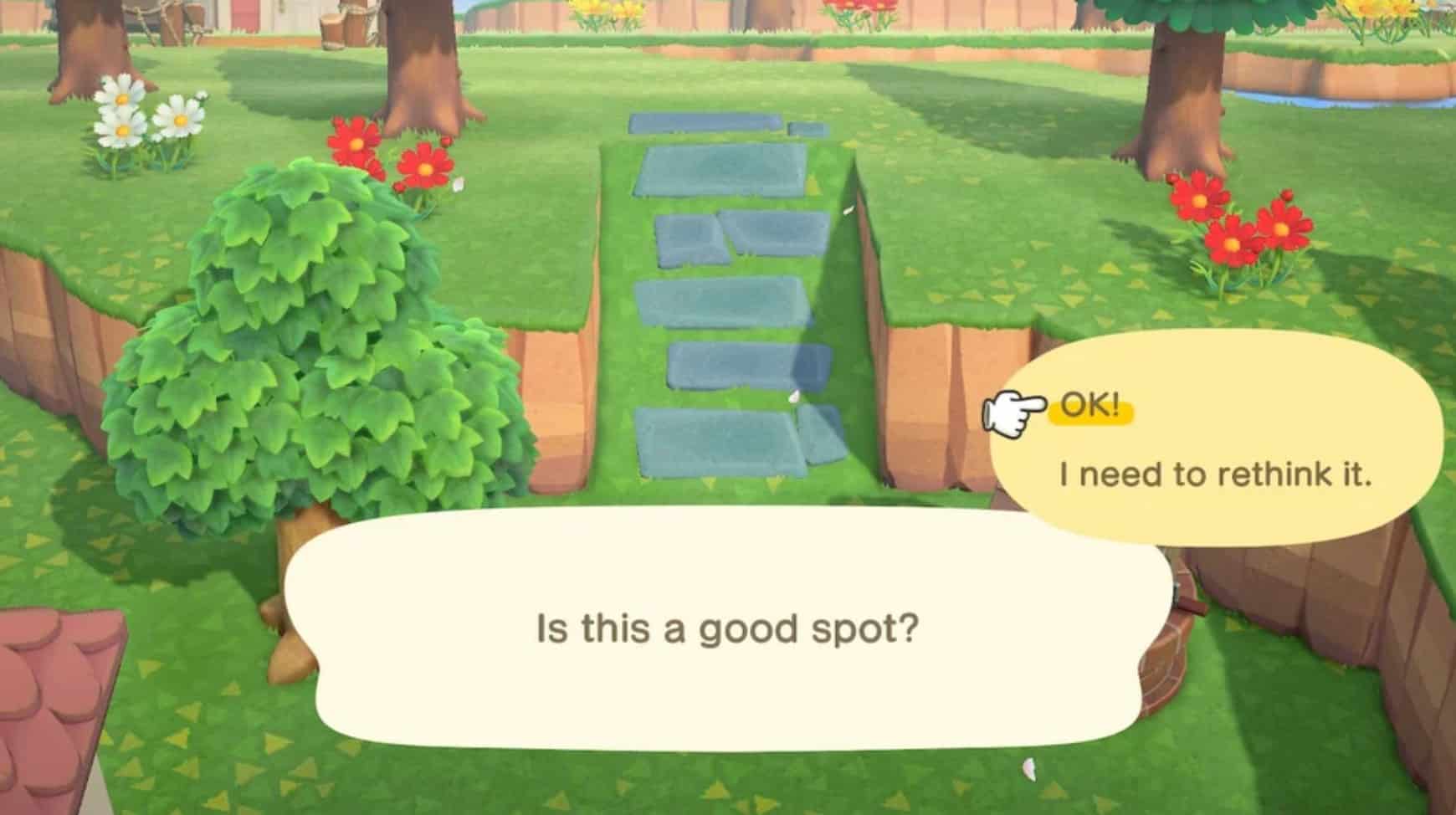 An image of a player editing the placement of a ramp on their island layout in Animal Crossing new horizons
