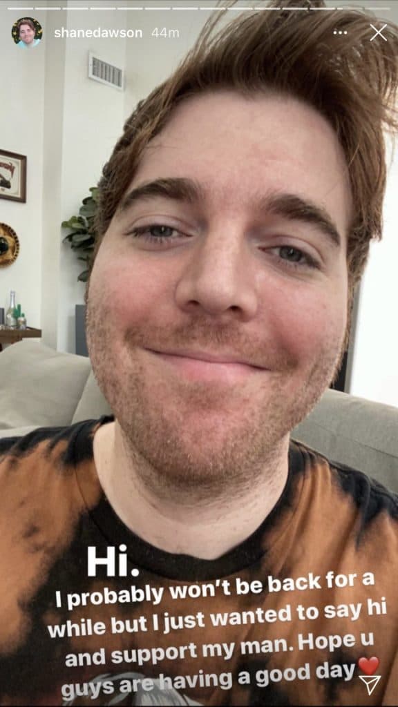 Shane Dawson speaks about his fiance's new talk show in an Instagram Stories post.