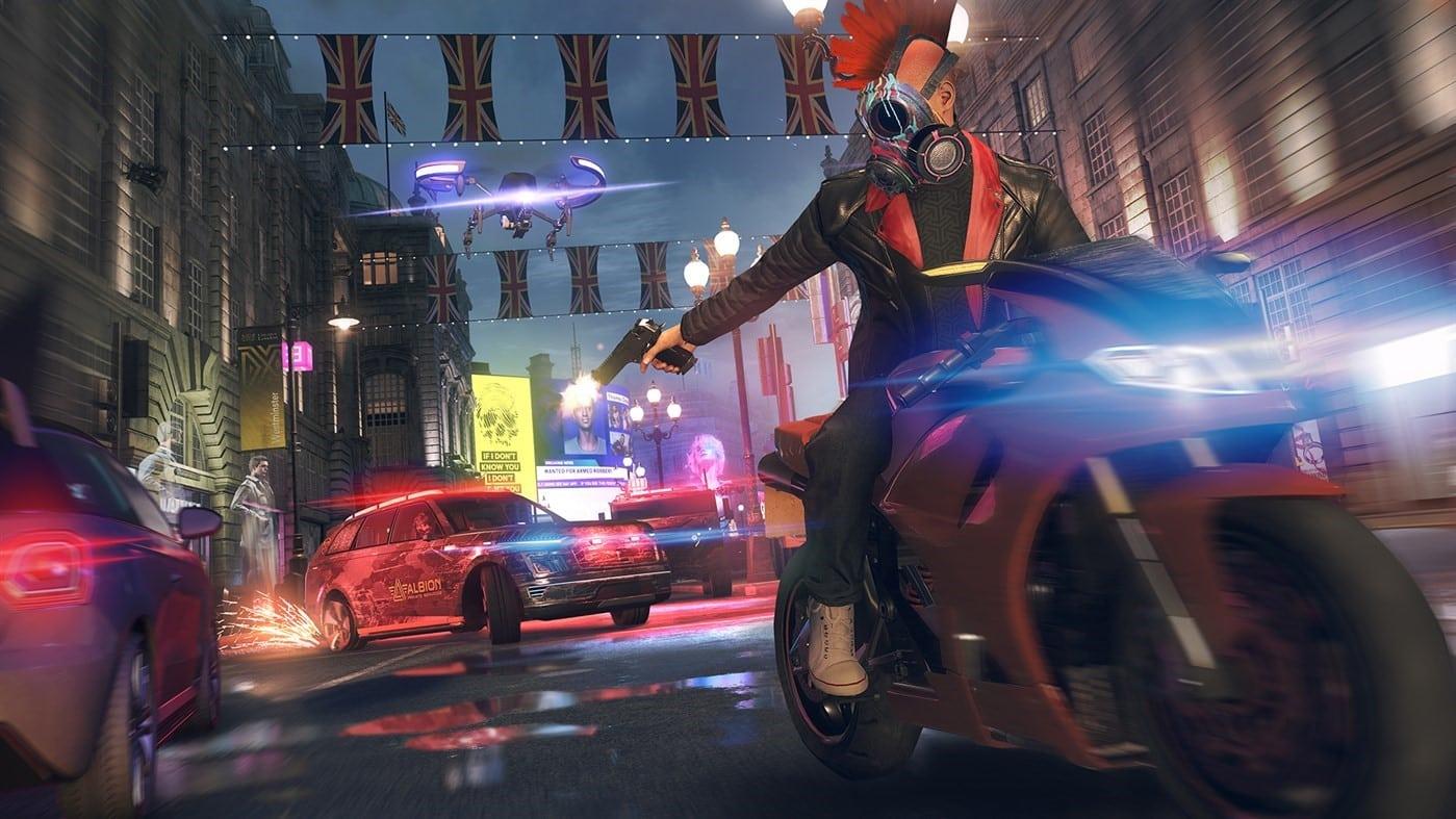 A character riding a bike in Watch Dogs Legion