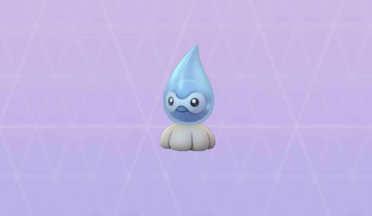 Screenshot of rainy Castform in Pokemon Go.