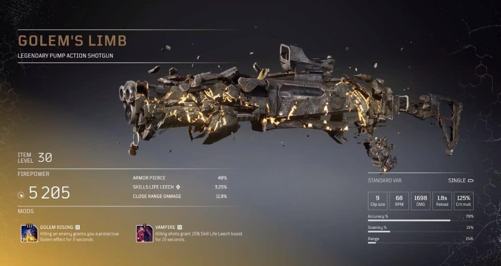 Outriders Golems Limb Legendary Shotgun