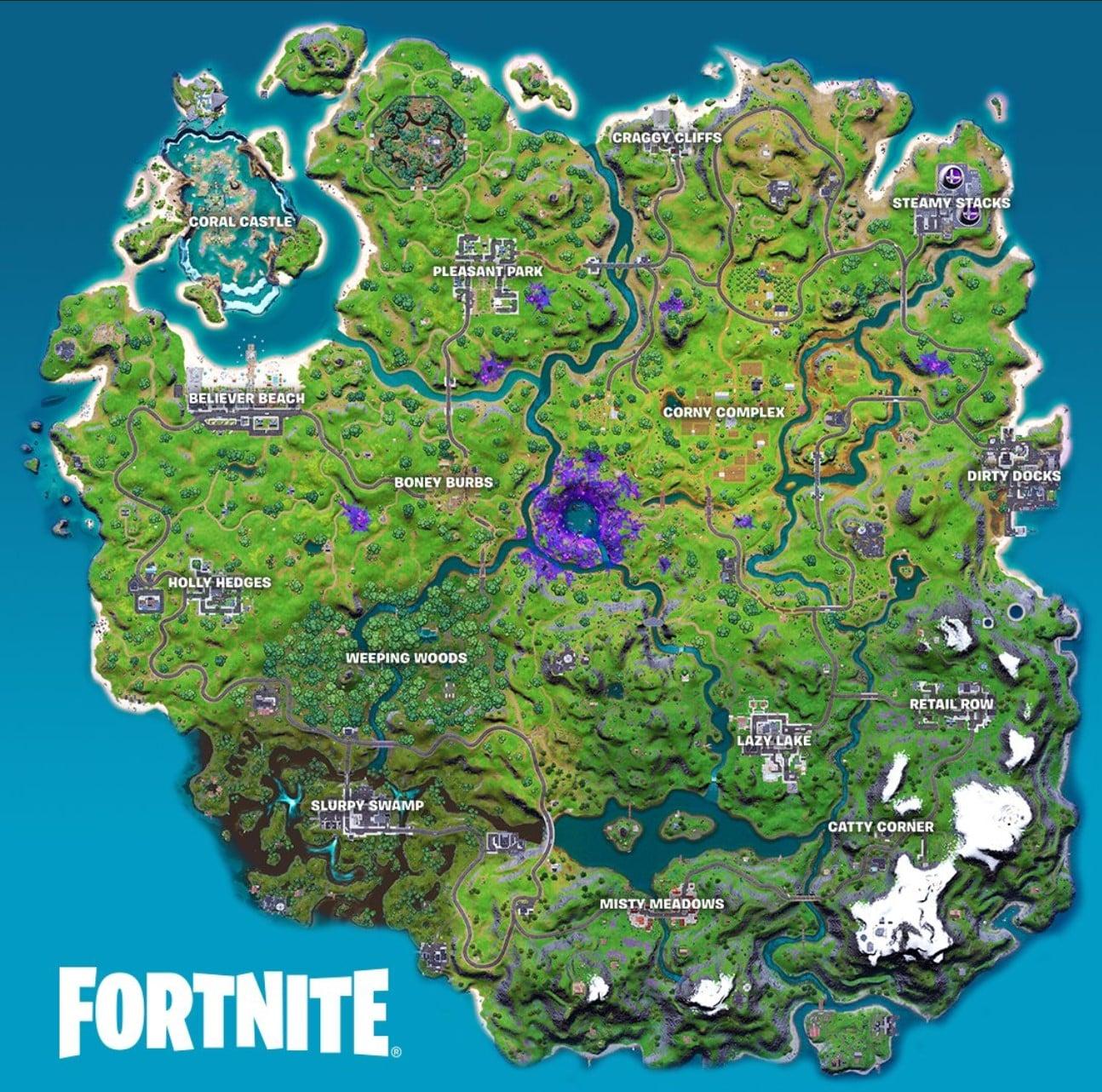 Fortnite Season 7 full map with named locations