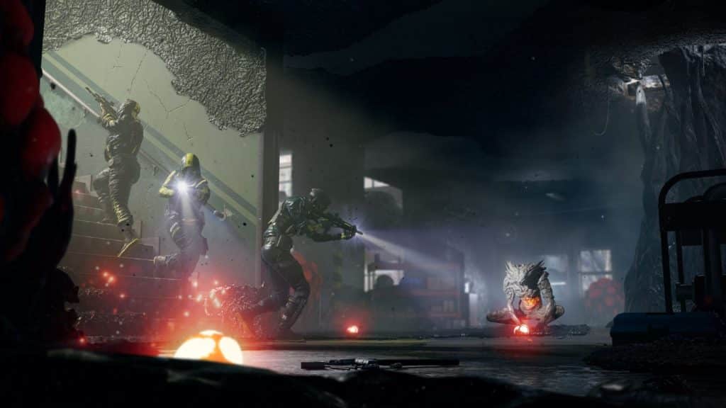 Rainbow 6 Extraction key art showing a team entering a dark corridor