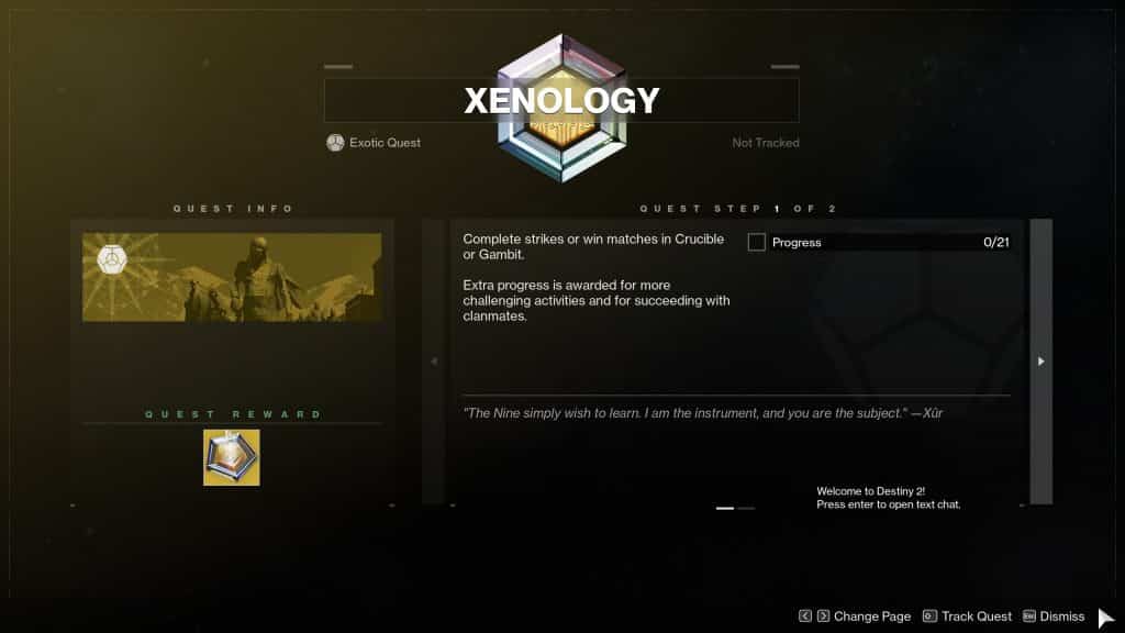 Destiny 2 Xenology Quest Screen