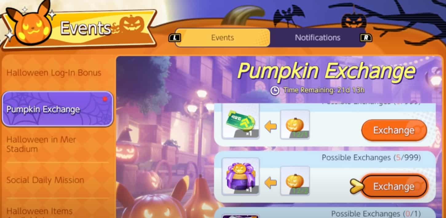 Pokemon Unite Pumpkin Exchange