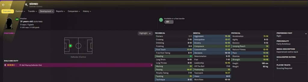Sidnei Football Manager 2022 screenshot