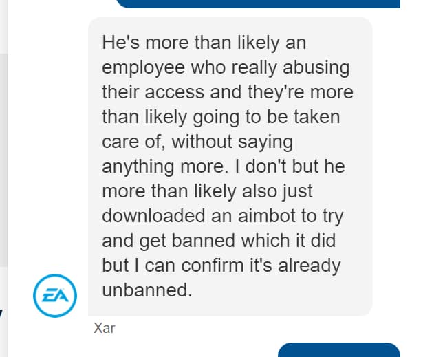 apex legends ea support chat saying account was likely stolen by an employee