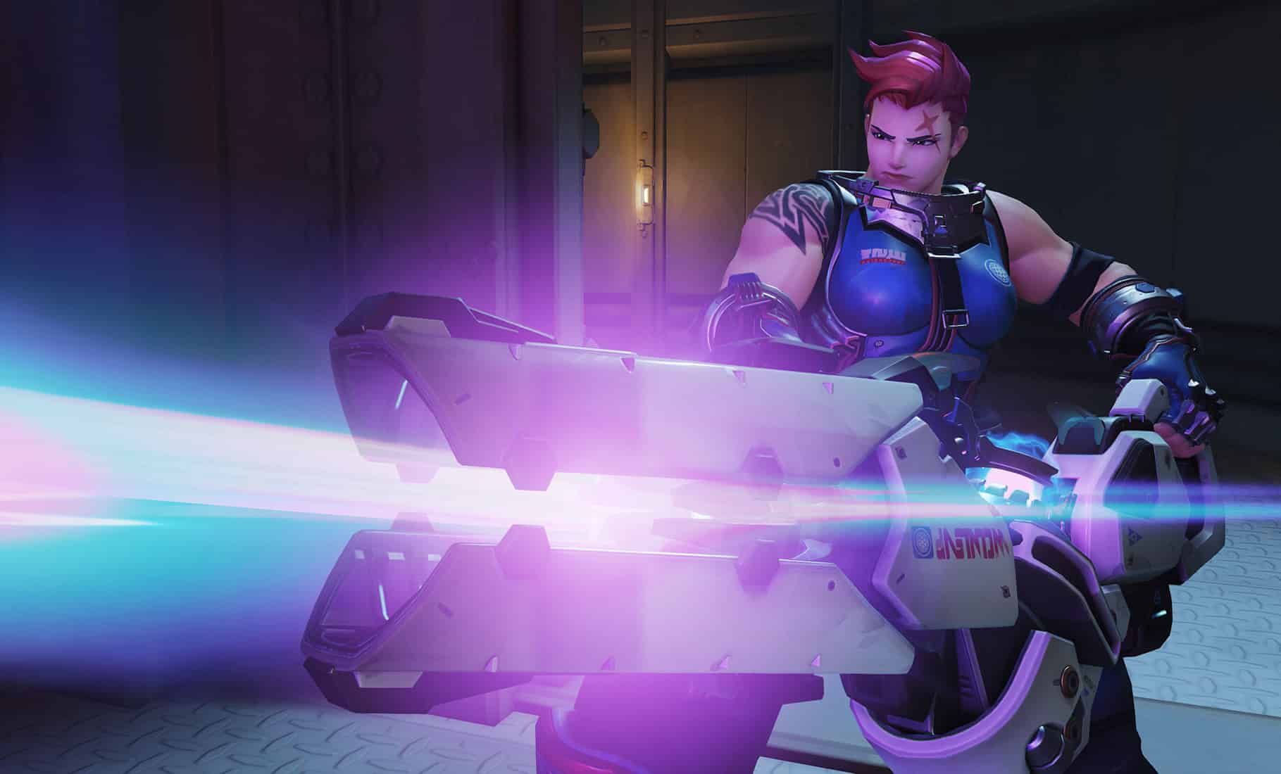 Overwatch Zarya firing particle cannon