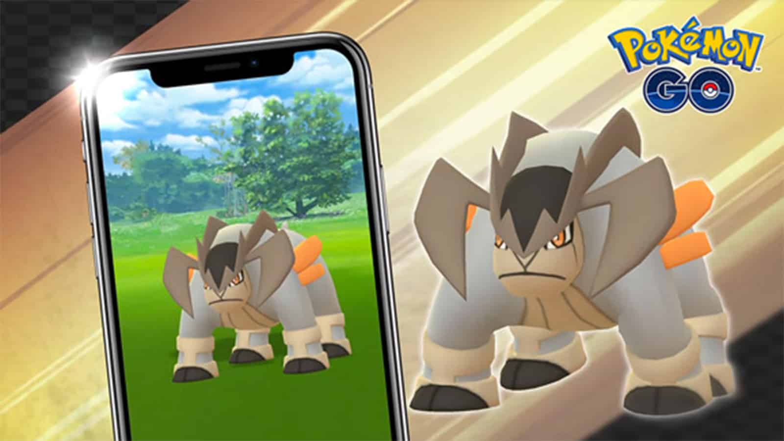 Terrakion appearing in a Raid in Pokemon Go