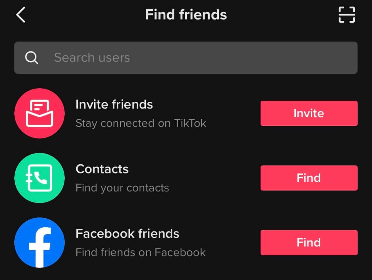 The 'find friends' tab on TikTok