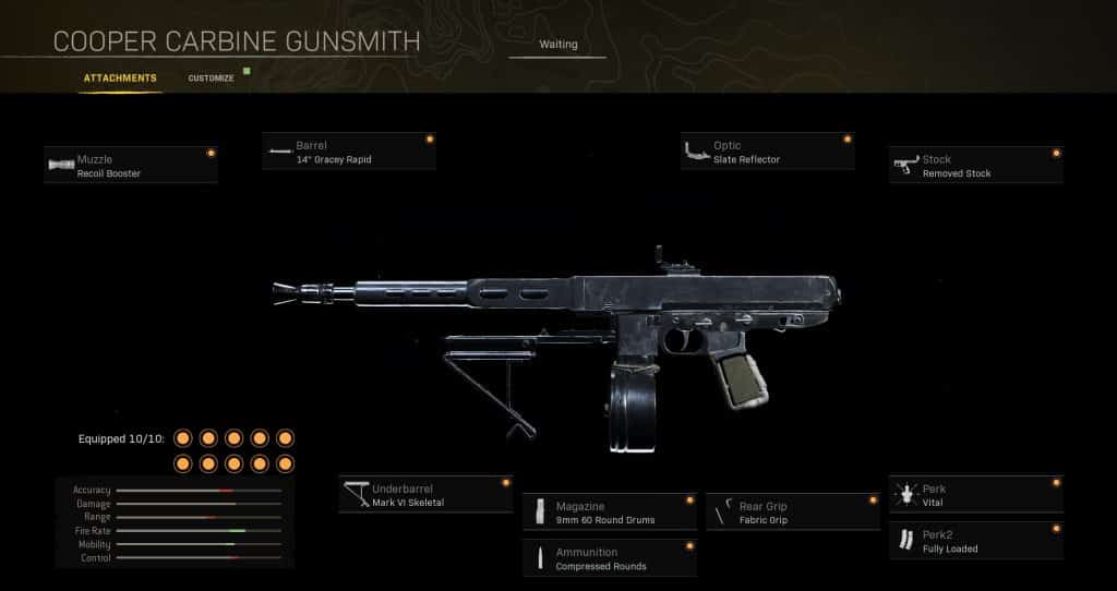 Cooper Carbine Warzone loadout screen