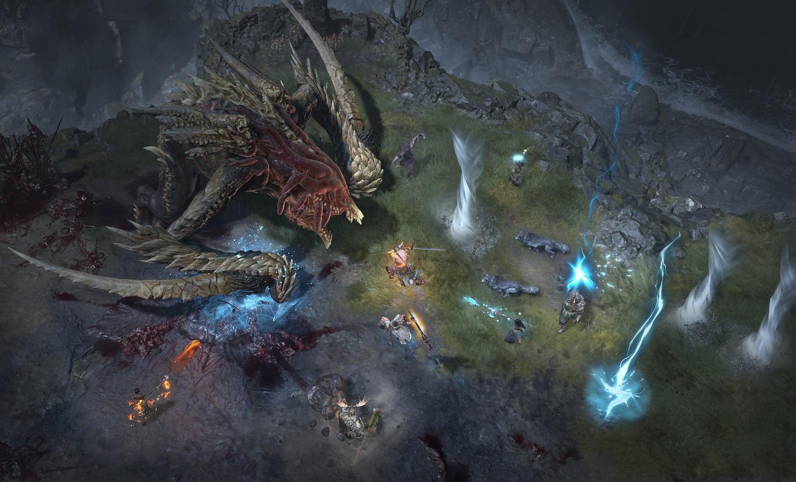 diablo 4 characters fighting a boss in multiplayer