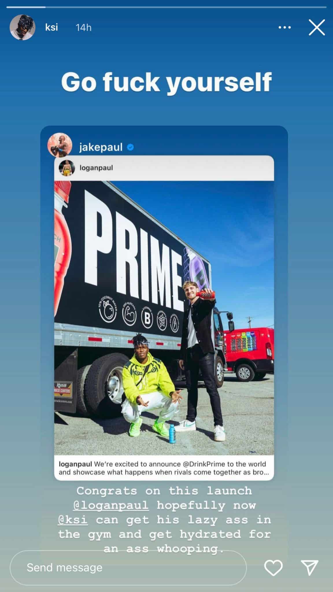 KSI responds to Jake Paul on Instagram