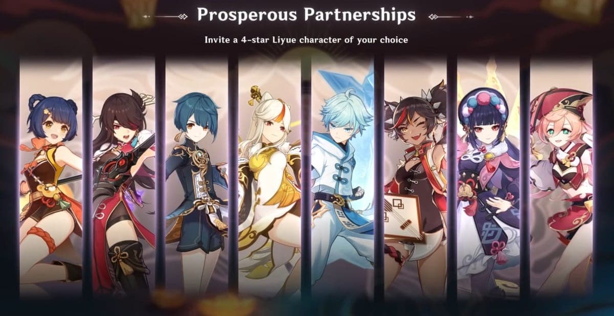Genshin Impact Prosperous Partnerships free characters event screen.