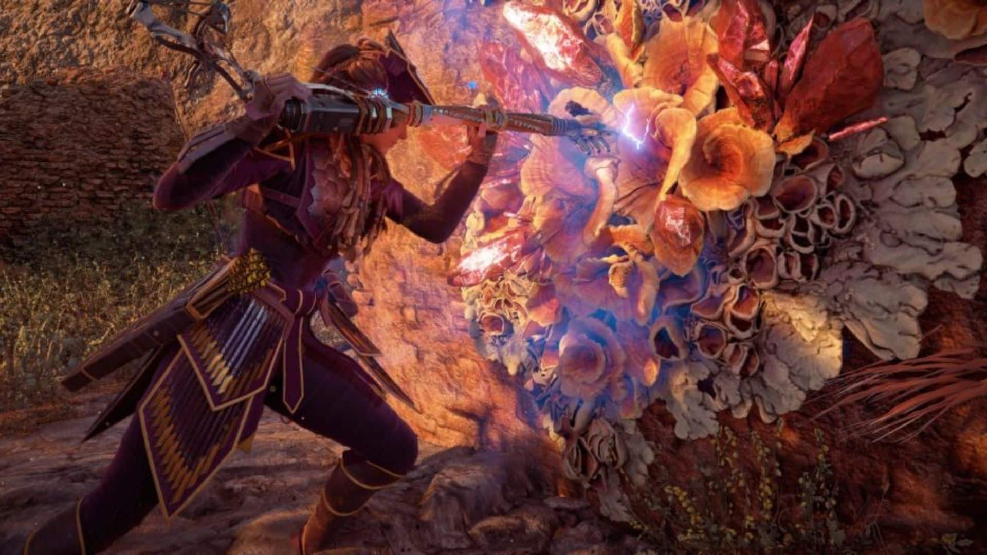 aloy shoving spear into firegleam