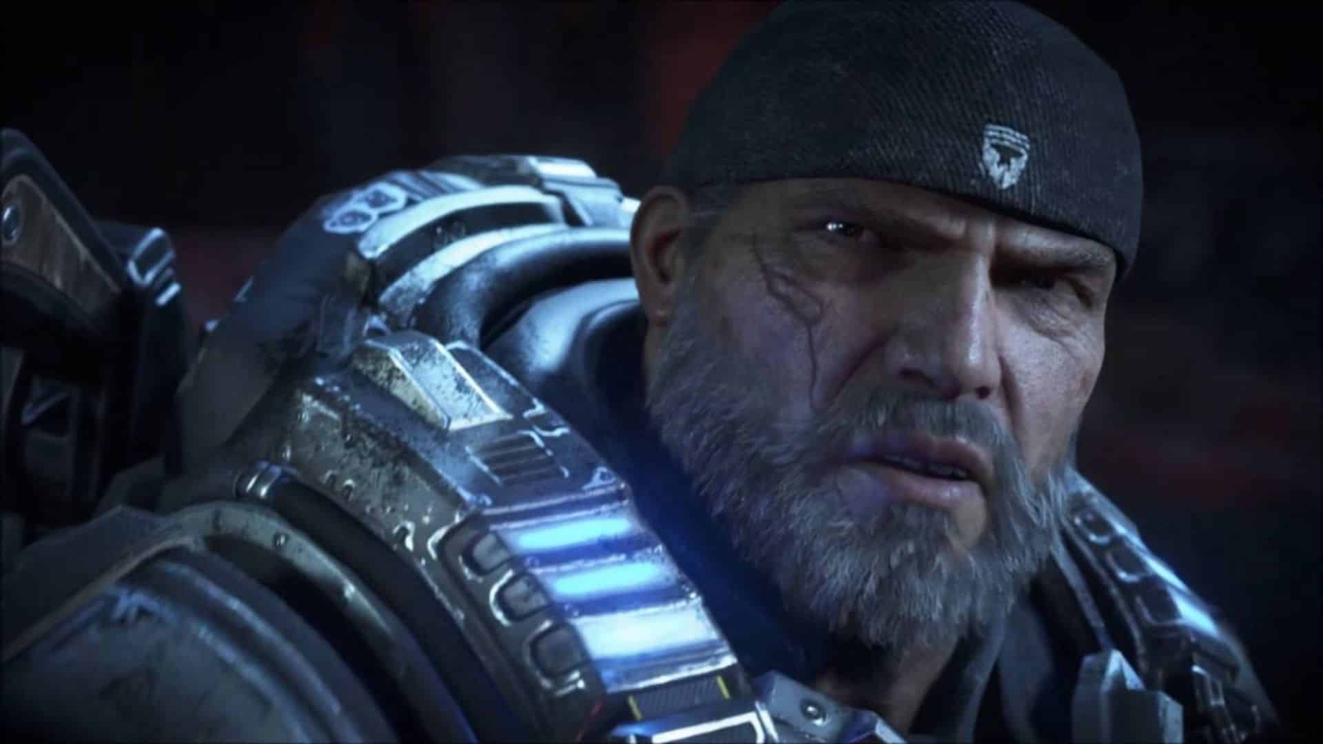 close-up of marcus fenix in gears of war