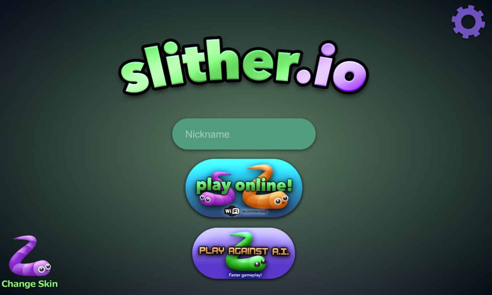 screenshot featuring the main menu screen of slither io
