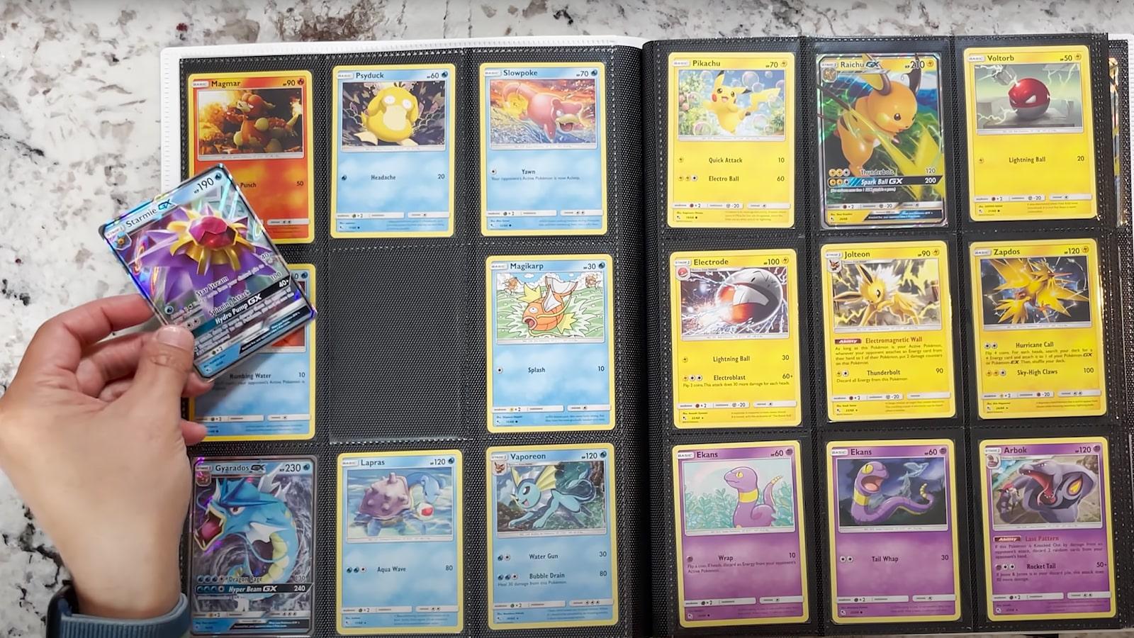 Pokemon TCG YouTuber Deep Pocket Monster puts cards away in binder.