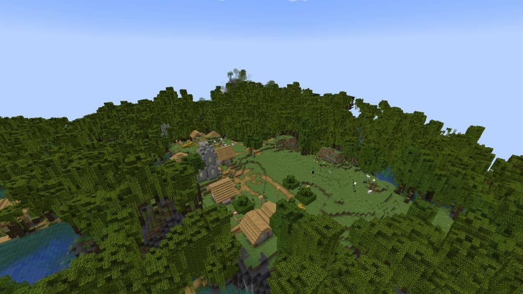 A village surrounded by Mangrove Swamp in Minecraft