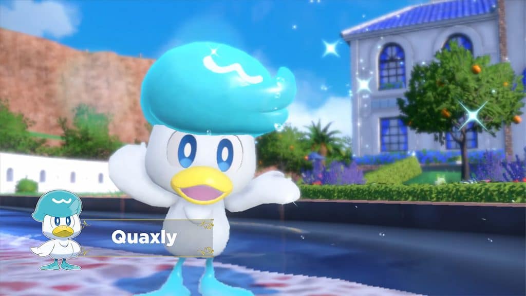 Quaxly, a water type Pokemon in Scarlet and Violet