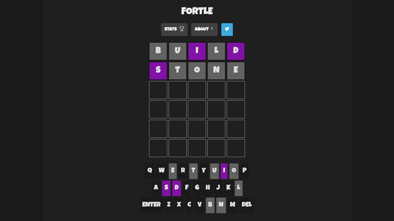 A screenshot of Fortnite Wordle clone Fortle
